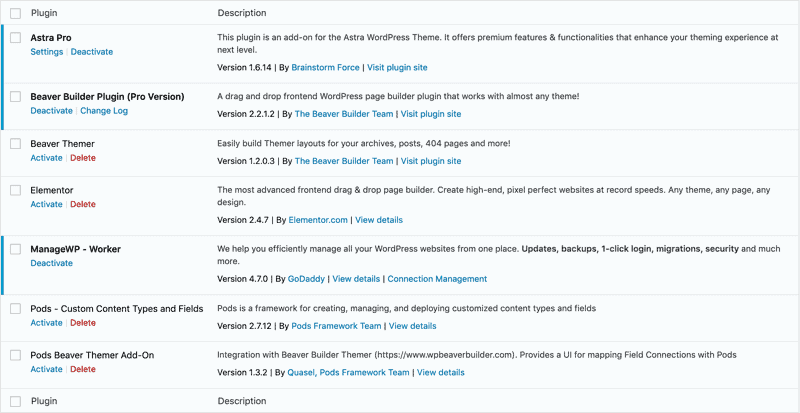 WordPress Plugin Screen